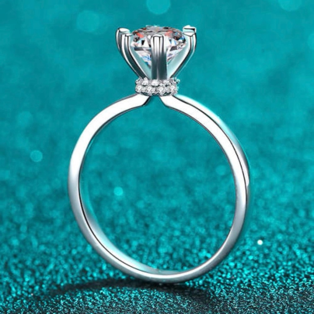 Sterling Silver Moissanite Crown Dainty Solitaire Engagement Rings